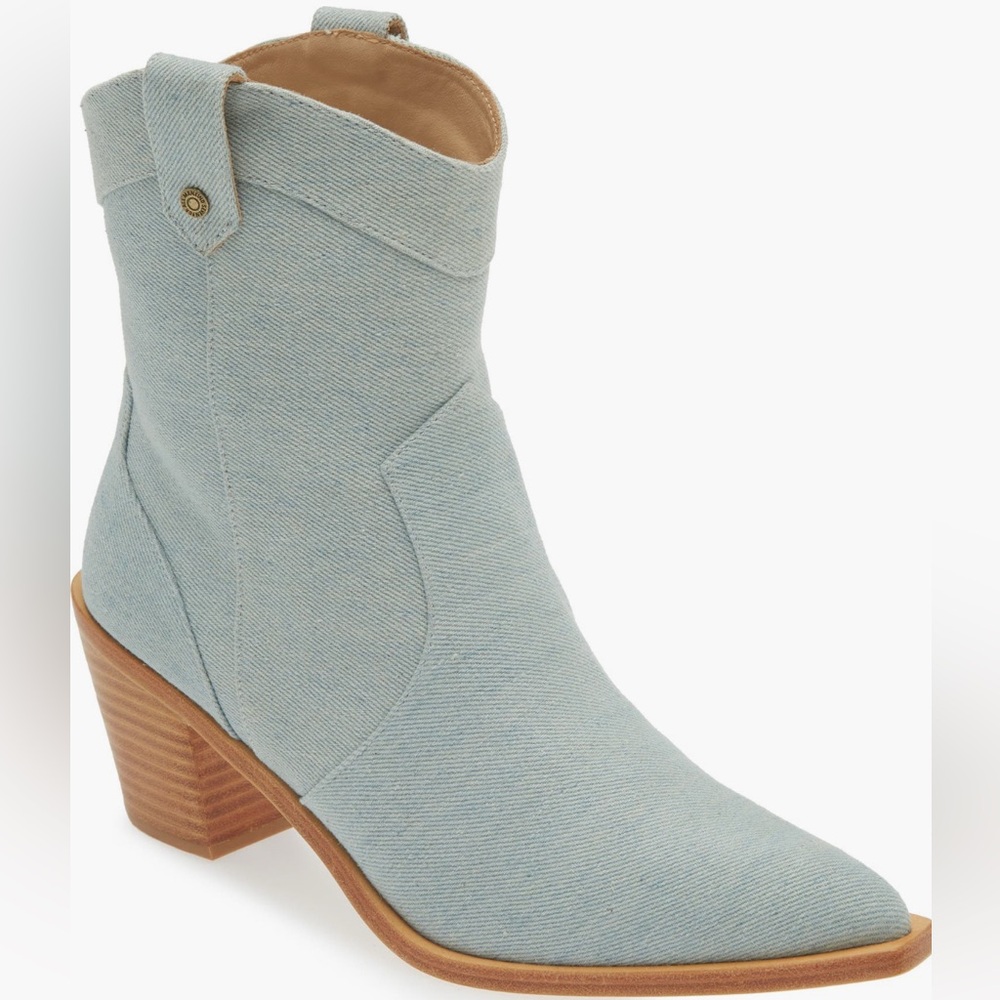 7 For All Mankind Blue Denim Western Ankle Boots Size 9 NIB